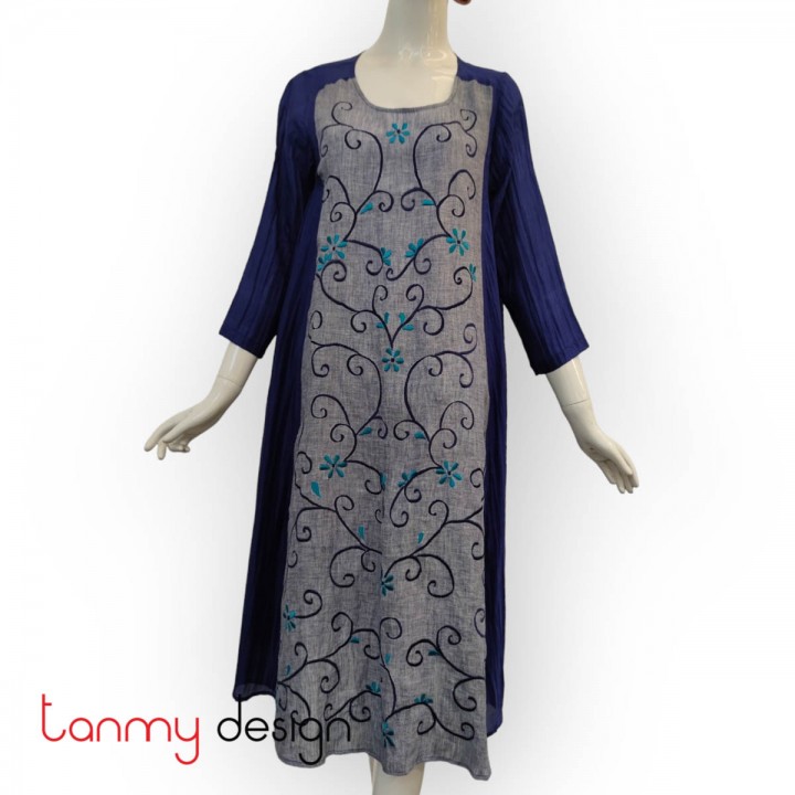 Silk/linen dress with pleated side panels110cm